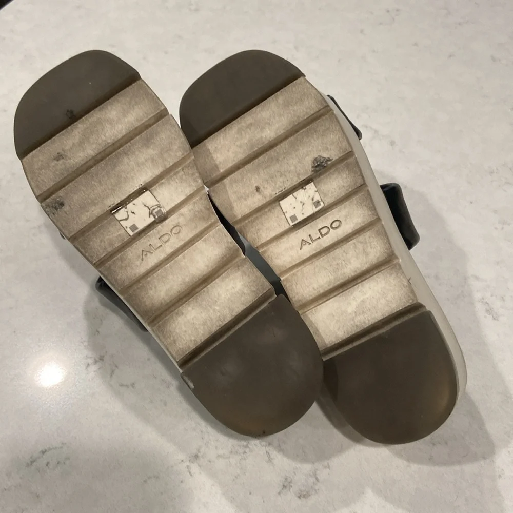 Aldo black slip on platform slide sandal size 8